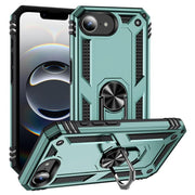 For iPhone 16e Shockproof TPU Hybrid PC Phone Case with Holder(Dark Green)