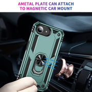 For iPhone 16e Shockproof TPU Hybrid PC Phone Case with Holder(Dark Green)