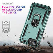For iPhone 16e Shockproof TPU Hybrid PC Phone Case with Holder(Dark Green)