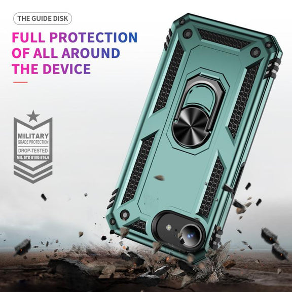 For iPhone 16e Shockproof TPU Hybrid PC Phone Case with Holder(Dark Green)