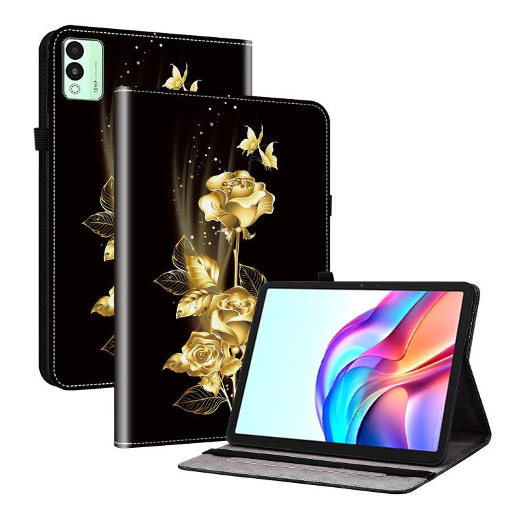For Tecno Megapad 11 Crystal Texture Painted Leather Tablet Case(Gold Butterfly Rose)