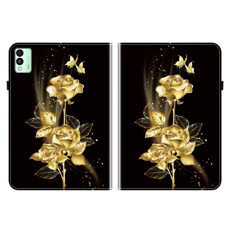 For Tecno Megapad 11 Crystal Texture Painted Leather Tablet Case(Gold Butterfly Rose)