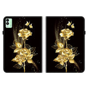 For Tecno Megapad 11 Crystal Texture Painted Leather Tablet Case(Gold Butterfly Rose)
