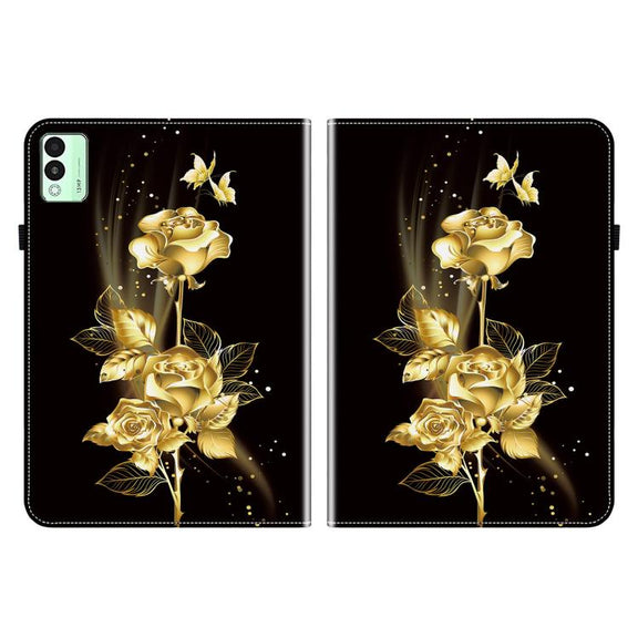 For Tecno Megapad 11 Crystal Texture Painted Leather Tablet Case(Gold Butterfly Rose)