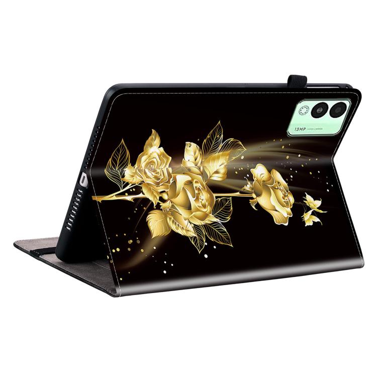 For Tecno Megapad 11 Crystal Texture Painted Leather Tablet Case(Gold Butterfly Rose)