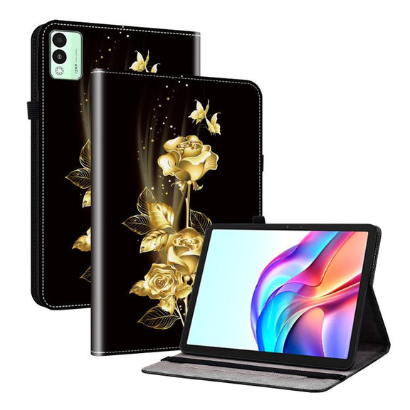 For Tecno Megapad 11 Crystal Texture Painted Leather Tablet Case(Gold Butterfly Rose)