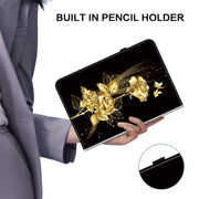 For Tecno Megapad 11 Crystal Texture Painted Leather Tablet Case(Gold Butterfly Rose)