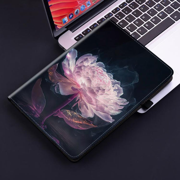 For Tecno Megapad 11 Crystal Texture Painted Leather Tablet Case(Purple Peony)