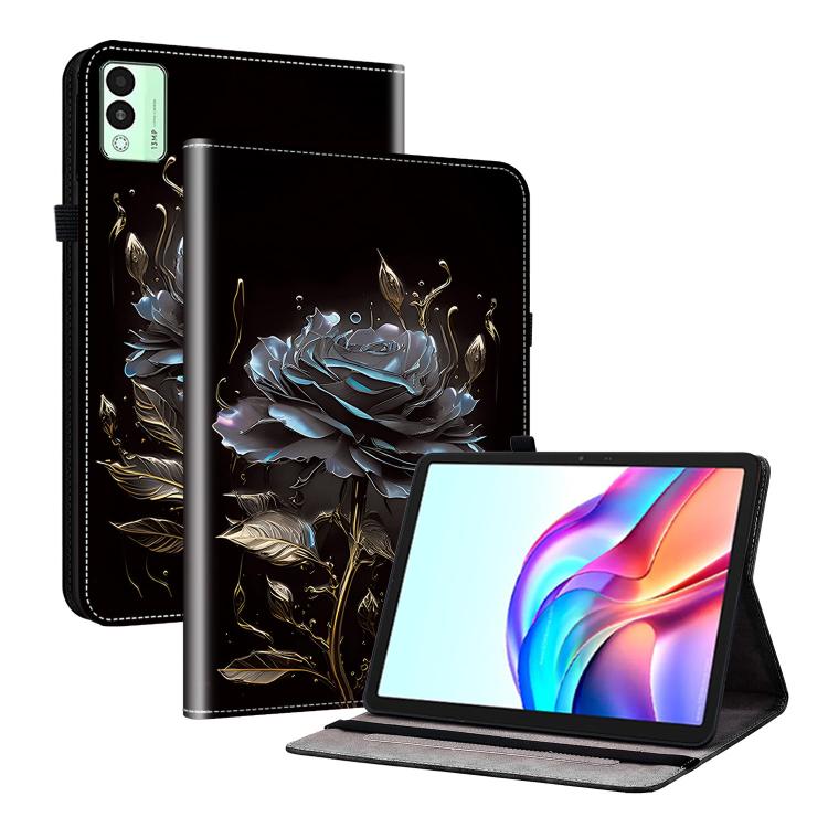 For Tecno Megapad 11 Crystal Texture Painted Leather Tablet Case(Black Rose)