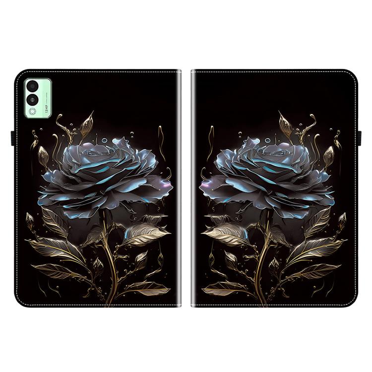 For Tecno Megapad 11 Crystal Texture Painted Leather Tablet Case(Black Rose)