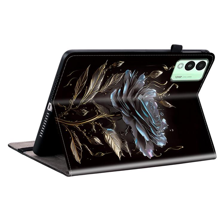 For Tecno Megapad 11 Crystal Texture Painted Leather Tablet Case(Black Rose)