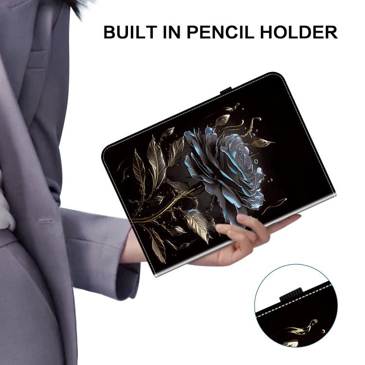 For Tecno Megapad 11 Crystal Texture Painted Leather Tablet Case(Black Rose)