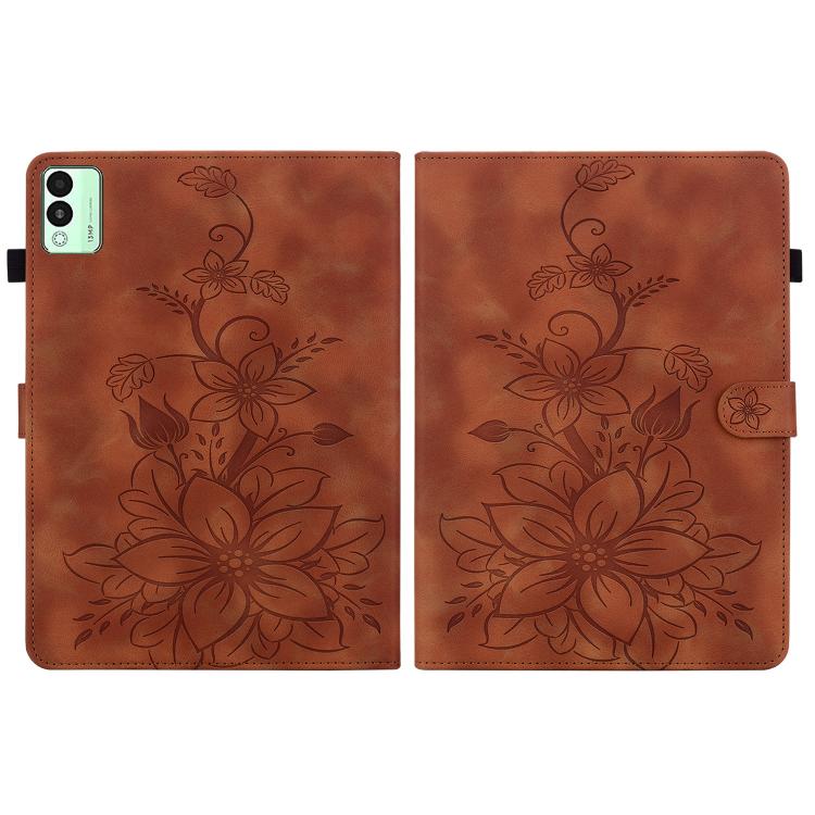 For Tecno Megapad 11 Lily Embossed Leather Tablet Case(Brown)
