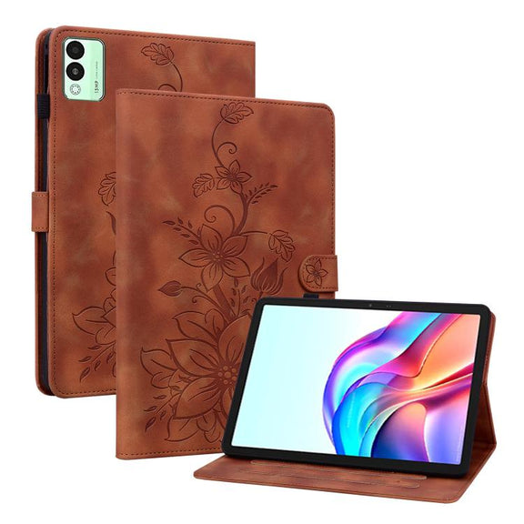 For Tecno Megapad 11 Lily Embossed Leather Tablet Case(Brown)