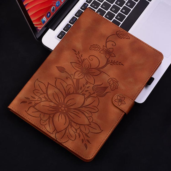 For Tecno Megapad 11 Lily Embossed Leather Tablet Case(Brown)