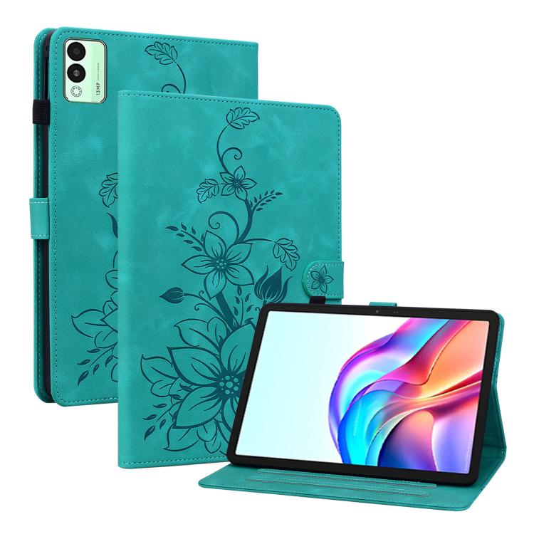 For Tecno Megapad 11 Lily Embossed Leather Tablet Case(Green)