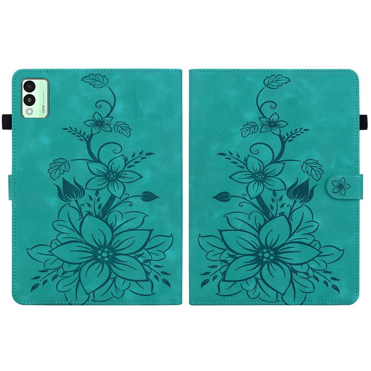 For Tecno Megapad 11 Lily Embossed Leather Tablet Case(Green)