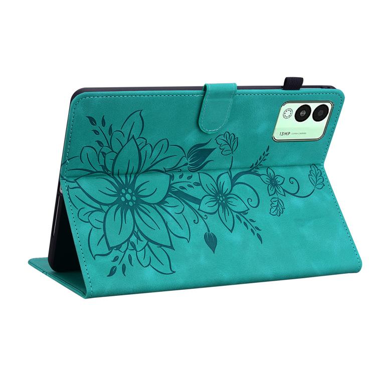 For Tecno Megapad 11 Lily Embossed Leather Tablet Case(Green)