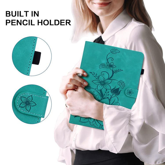 For Tecno Megapad 11 Lily Embossed Leather Tablet Case(Green)