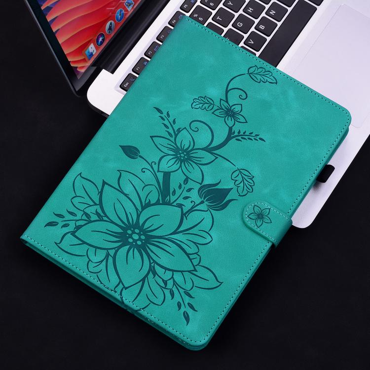 For Tecno Megapad 11 Lily Embossed Leather Tablet Case(Green)