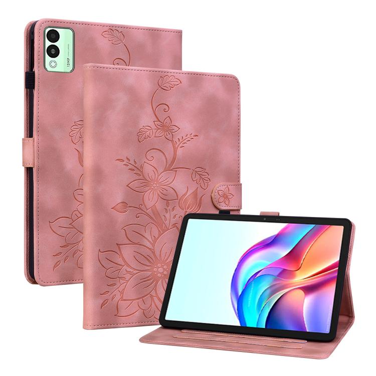 For Tecno Megapad 11 Lily Embossed Leather Tablet Case(Pink)