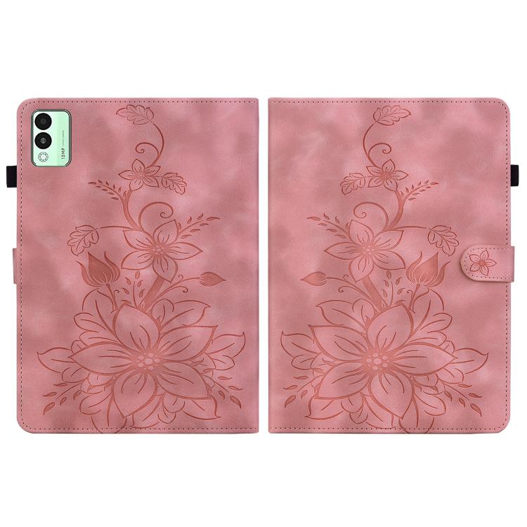 For Tecno Megapad 11 Lily Embossed Leather Tablet Case(Pink)