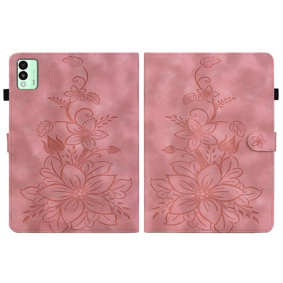 For Tecno Megapad 11 Lily Embossed Leather Tablet Case(Pink)