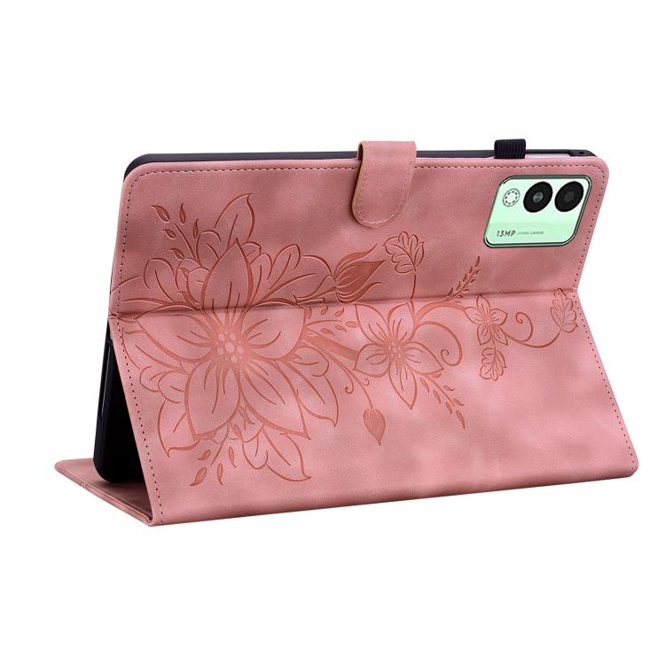 For Tecno Megapad 11 Lily Embossed Leather Tablet Case(Pink)