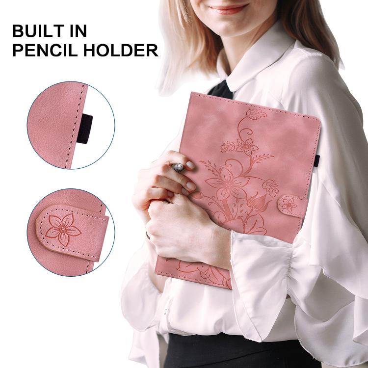 For Tecno Megapad 11 Lily Embossed Leather Tablet Case(Pink)