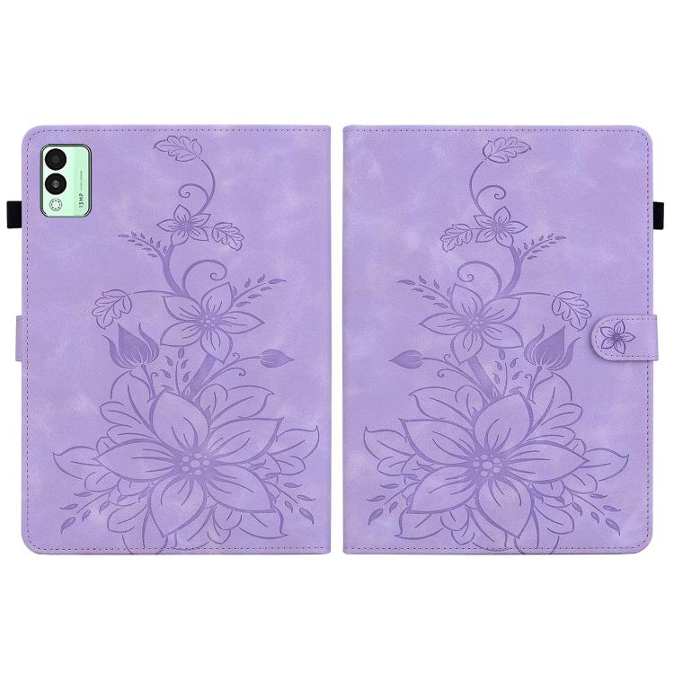 For Tecno Megapad 11 Lily Embossed Leather Tablet Case(Purple)