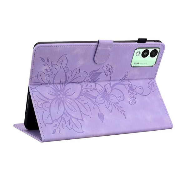 For Tecno Megapad 11 Lily Embossed Leather Tablet Case(Purple)
