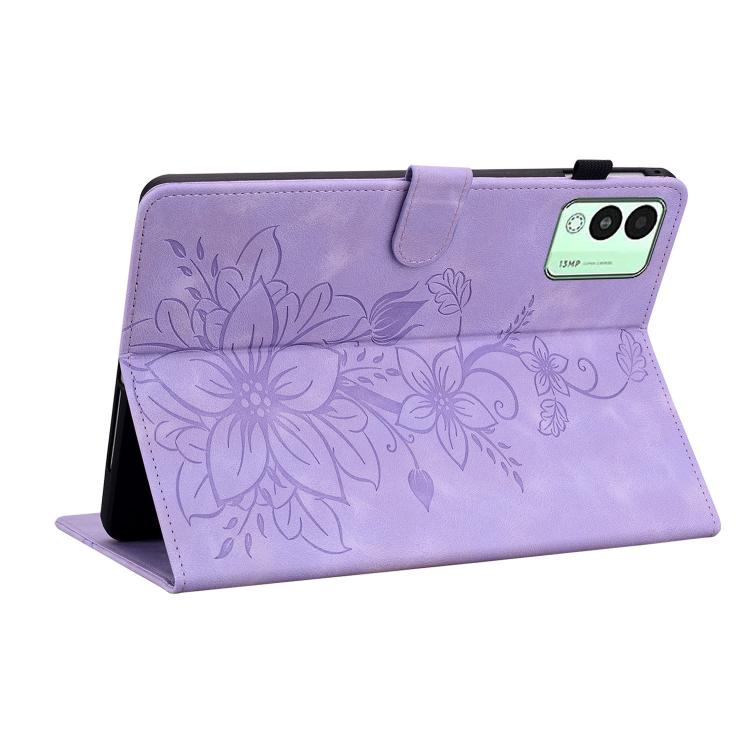 For Tecno Megapad 11 Lily Embossed Leather Tablet Case(Purple)