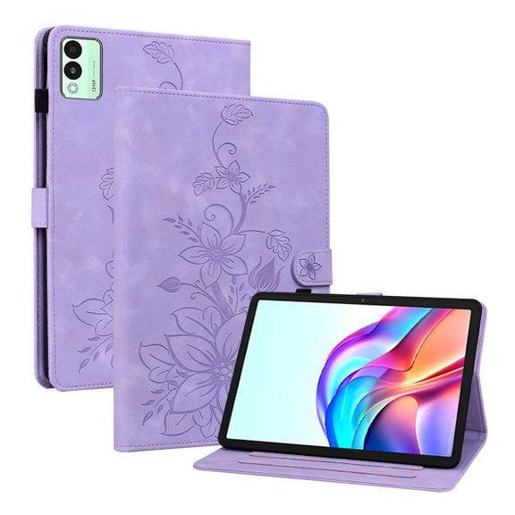 For Tecno Megapad 11 Lily Embossed Leather Tablet Case(Purple)