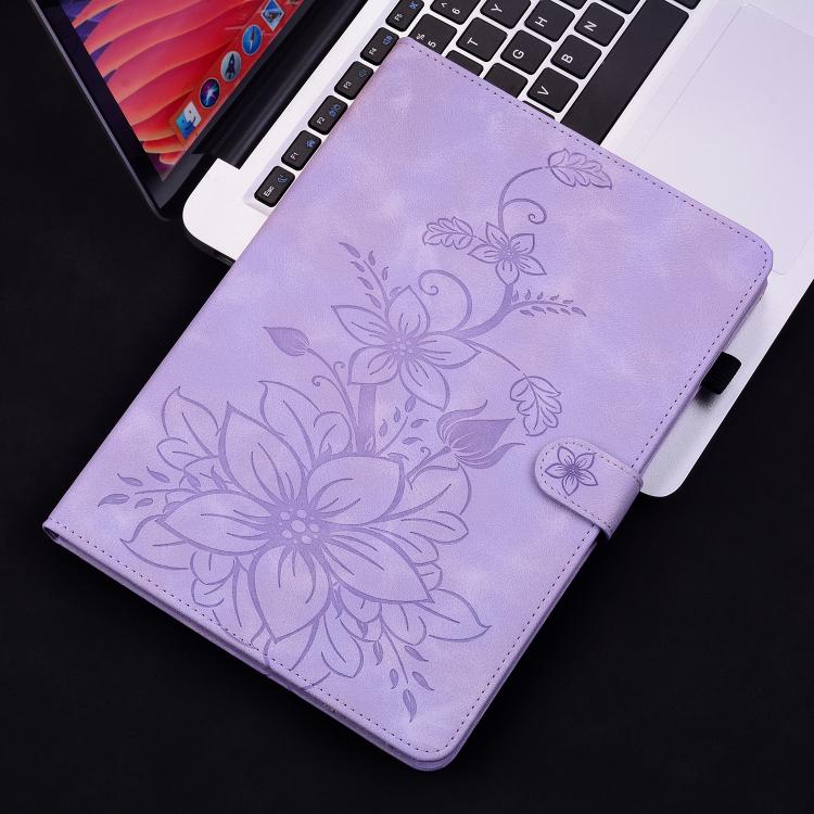 For Tecno Megapad 11 Lily Embossed Leather Tablet Case(Purple)