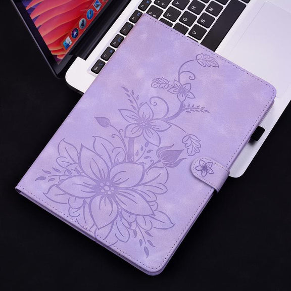 For Tecno Megapad 11 Lily Embossed Leather Tablet Case(Purple)