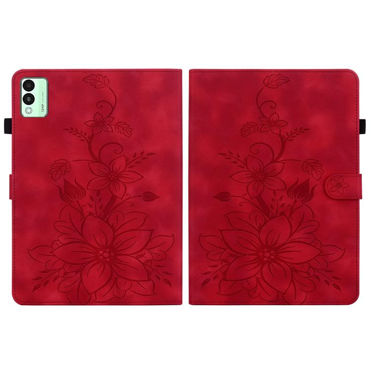 For Tecno Megapad 11 Lily Embossed Leather Tablet Case(Red)