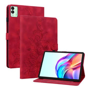 For Tecno Megapad 11 Lily Embossed Leather Tablet Case(Red)