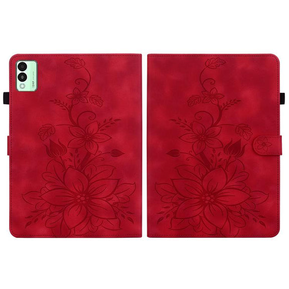 For Tecno Megapad 11 Lily Embossed Leather Tablet Case(Red)