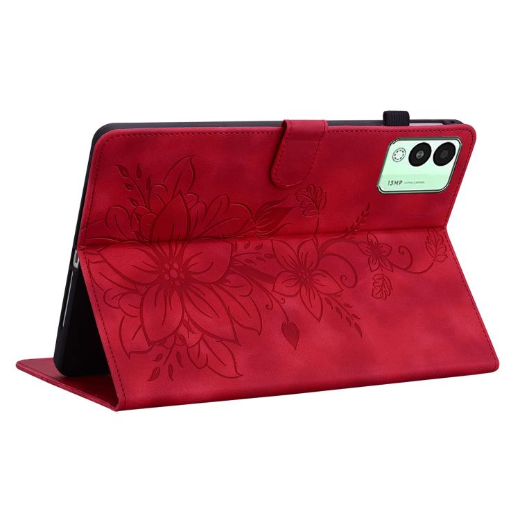 For Tecno Megapad 11 Lily Embossed Leather Tablet Case(Red)