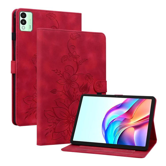 For Tecno Megapad 11 Lily Embossed Leather Tablet Case(Red)