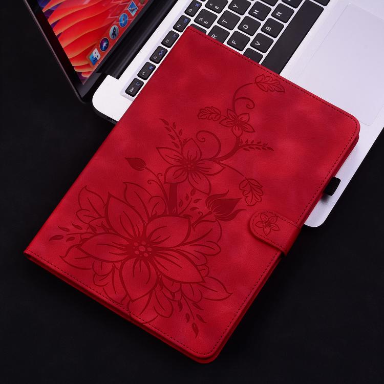 For Tecno Megapad 11 Lily Embossed Leather Tablet Case(Red)