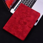 For Tecno Megapad 11 Lily Embossed Leather Tablet Case(Red)