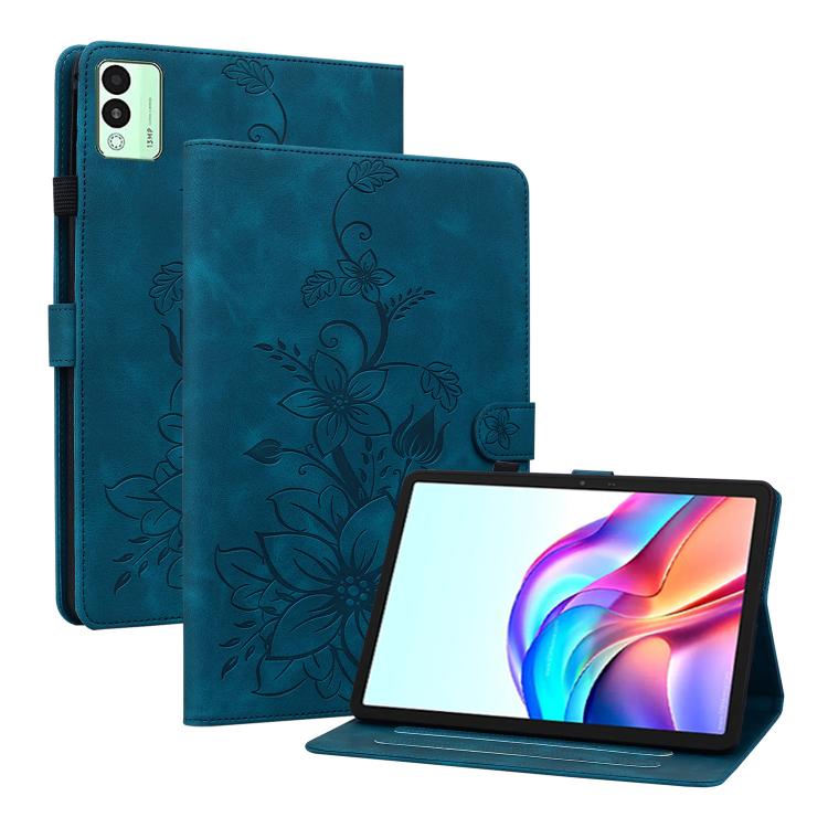 For Tecno Megapad 11 Lily Embossed Leather Tablet Case(Dark Blue)