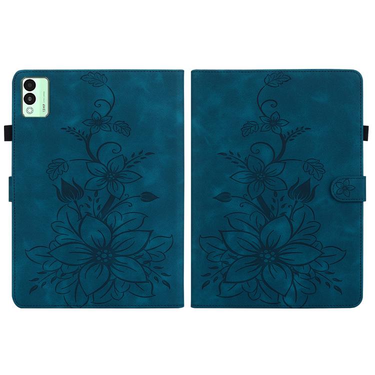 For Tecno Megapad 11 Lily Embossed Leather Tablet Case(Dark Blue)