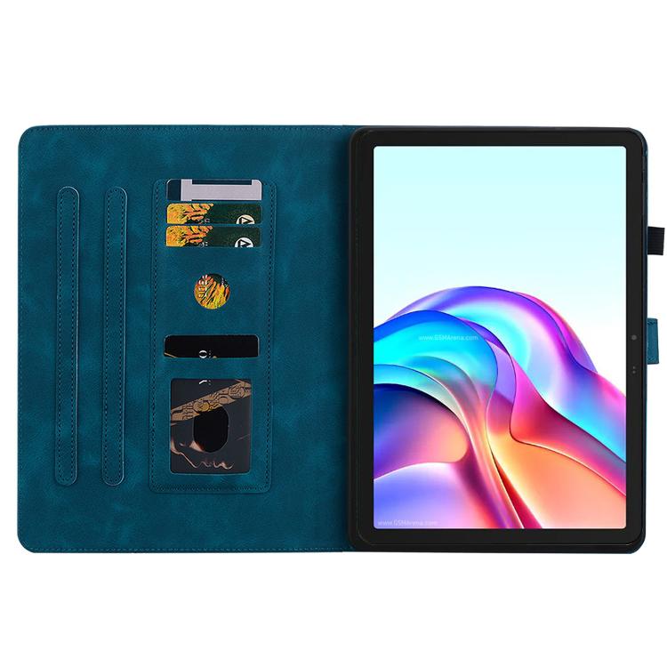 For Tecno Megapad 11 Lily Embossed Leather Tablet Case(Dark Blue)
