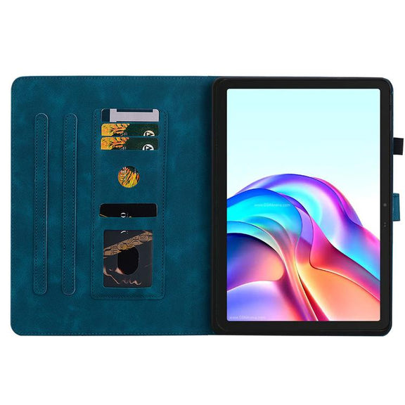 For Tecno Megapad 11 Lily Embossed Leather Tablet Case(Dark Blue)