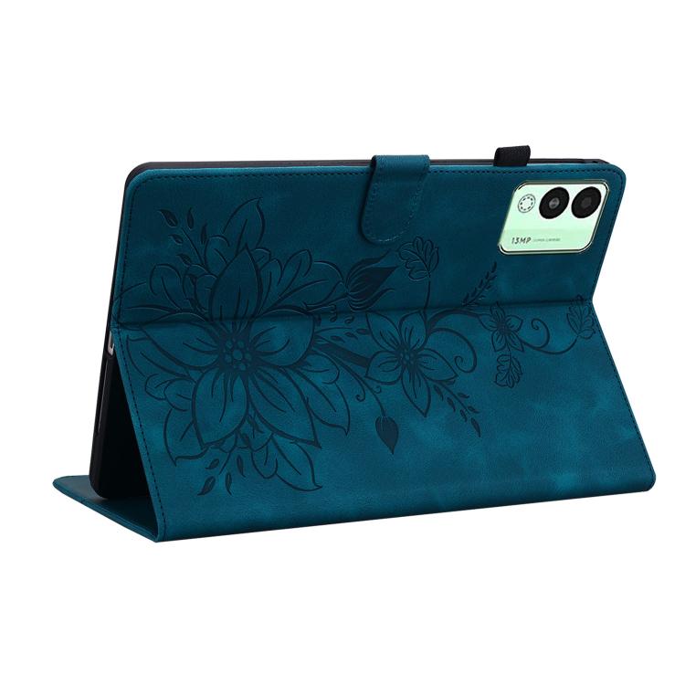 For Tecno Megapad 11 Lily Embossed Leather Tablet Case(Dark Blue)
