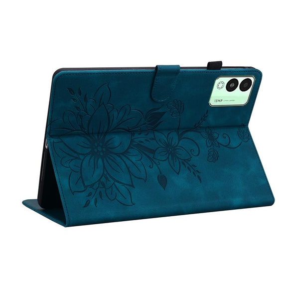 For Tecno Megapad 11 Lily Embossed Leather Tablet Case(Dark Blue)