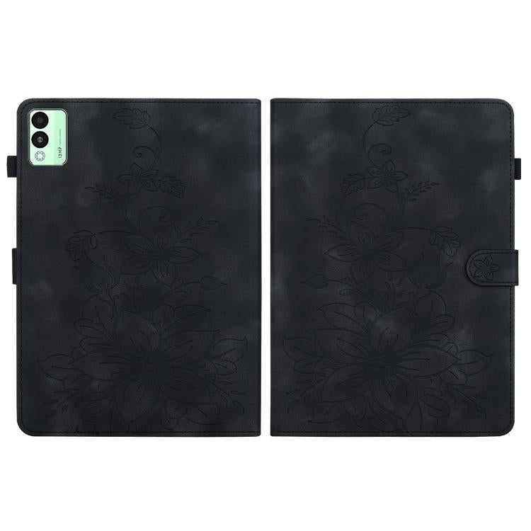 For Tecno Megapad 11 Lily Embossed Leather Tablet Case(Black)