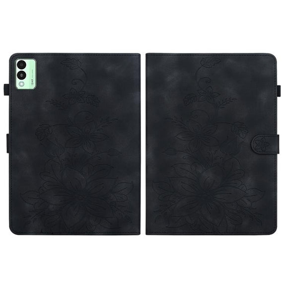 For Tecno Megapad 11 Lily Embossed Leather Tablet Case(Black)
